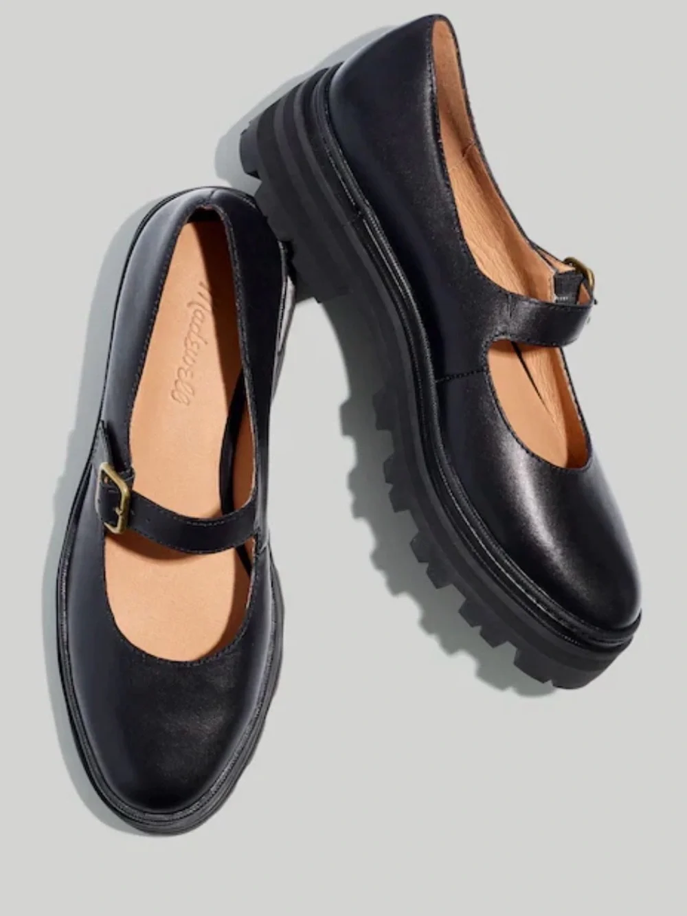 Madewell Black Leather Mary Jane Platform Loafers